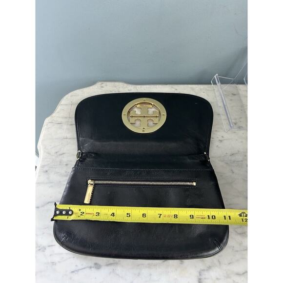 Tory Burch Reva Black Leather Purse Detachable Gold Chain Strap Crossbody Clutch - Picture 5 of 16